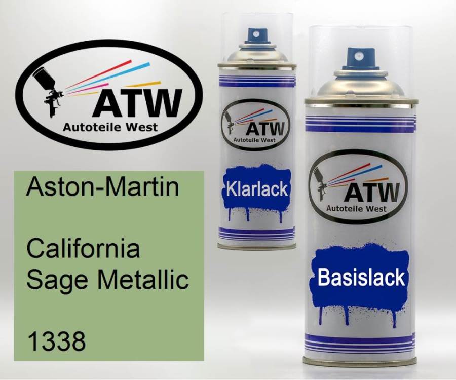 Aston-Martin, California Sage Metallic, 1338: 400ml Sprühdose + 400ml Klarlack - Set, von ATW Autoteile West.